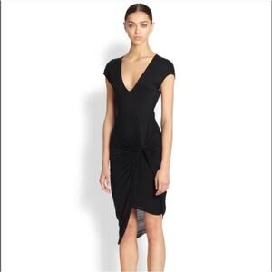 Helmut Lang Black Asymmetrical Draped Knotted V-Neck Jersey Dress Size Small